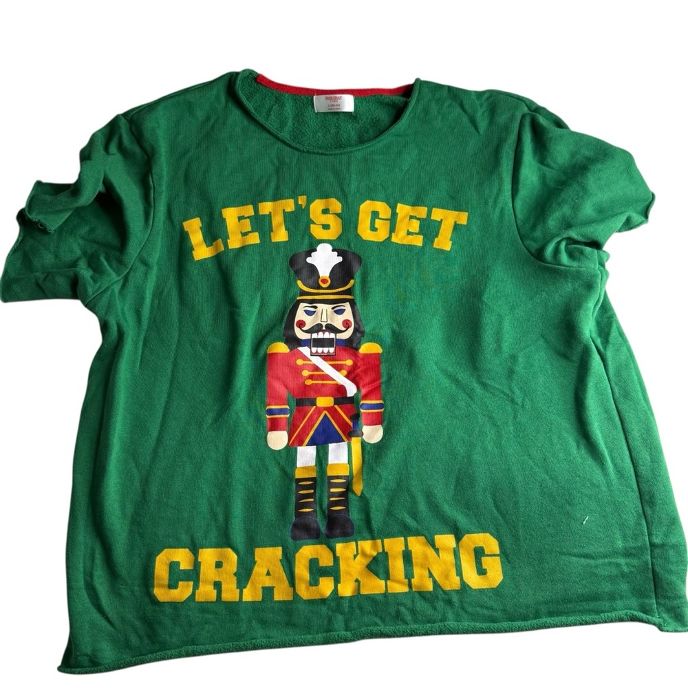 Holiday Time‎ Mens Green Nutcracker Lets Get Cracking Christmas Sweatshirt Large